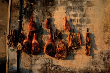 Dried meat by the wall 
