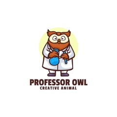 Vector Logo Illustration Professor Owl Mascot Cartoon Style.