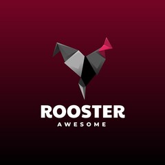Vector Logo Illustration Rooster Origami Gradient Colorful Style.