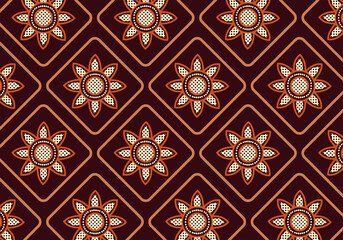 Geometric Indonesian batik motifs with distinctive Balinese floral pattern