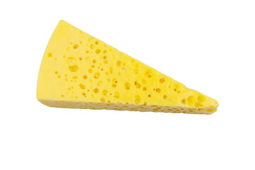 Piece of swiss cheese isolated on white background. Top view