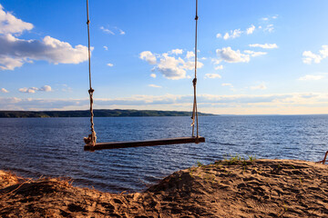 Rope swing on a shore of the Dnieper river in Ukraine