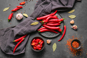 Composition with hot chili pepper on dark background
