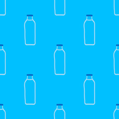 Seamless pattern of milk bottles in hand drawn doodle line style. vector illustration on blue background.