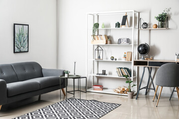 Interior of modern room with book shelf