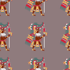 Naklejka premium Aztec cacao seamless pattern design. Line art style. Vector illustration.