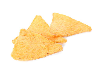 Tasty nachos on white background