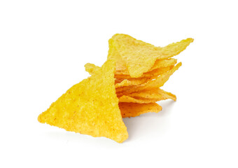 Tasty nachos on white background