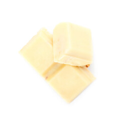 Chocolate pieces on white background
