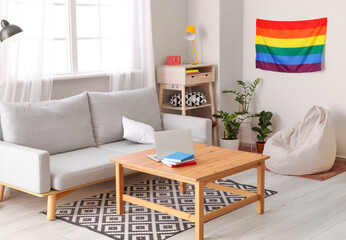 Flag of LGBT in stylish interior of room