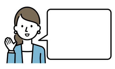 紹介・案内をするビジネスウーマンと吹き出し