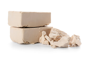Fresh yeast on white background