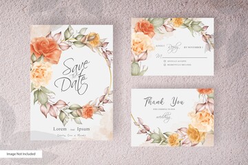 Watercolor wedding card template with floral and leaves