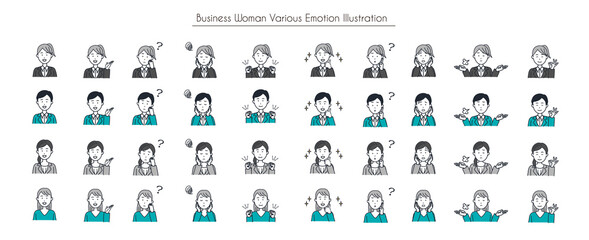 Business woman various emotion set