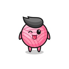 cute yarn ball character in sweet expression while sticking out her tongue