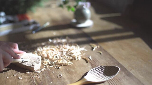 carve wood tool in evening