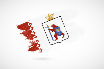 Happy national day of Mari El with vintage style brush flag background