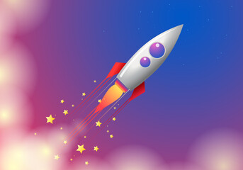 Fototapeta na wymiar Rocket flying into space, vector