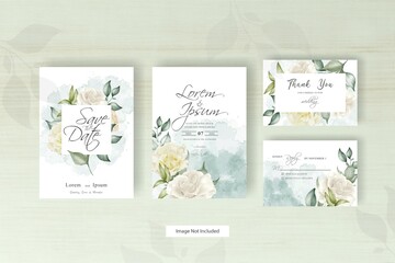 Beautiful Watercolor wedding card template set with floral and leaves decoration