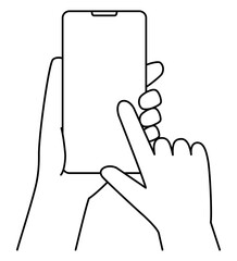 スマートフォンを操作する手の線画イラスト　両手