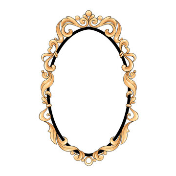Decorative gold frame with scrolls. Hand drawn elements for design