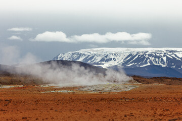 Hverir. Geotermal aria in North Iceland. Fumarol.