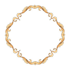 Decorative gold frame with scrolls. Hand drawn elements for design