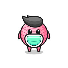 cute yarn ball cartoon wearing a mask