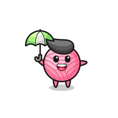 cute yarn ball illustration holding an umbrella