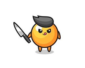 cute ping pong ball mascot as a psychopath holding a knife