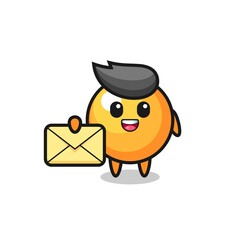 cartoon illustration of ping pong ball holding a yellow letter