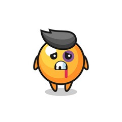 injured ping pong ball character with a bruised face