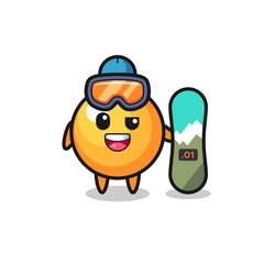 Illustration of ping pong ball character with snowboarding style
