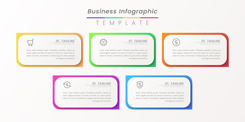 Business infographic thin line process with square and circle template design with icons and attractive color