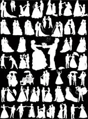 fourty wedding couples isolated on black