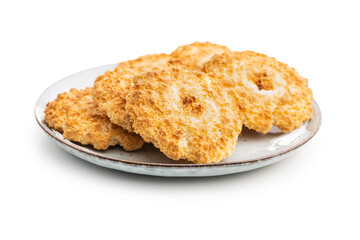 Sweet coconut cookies. Tasty biscuits with coconut flavor.