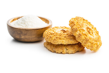 Sweet coconut cookies. Tasty biscuits with coconut flavor.