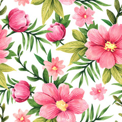 Floral watercolor seamless pattern. Design for fabric, wallpaper, wrapping paper and more.