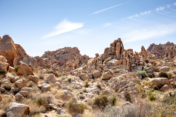 A view of the rocky terrain seen inside Joshua Tree National Park.