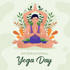 International Yoga Day with Young man Sitting in Meditation Pose
