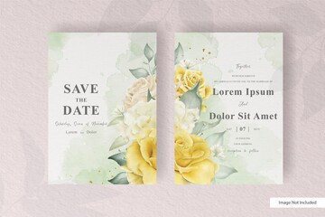 Beautiful Watercolor wedding card template set with floral and leaves decoration