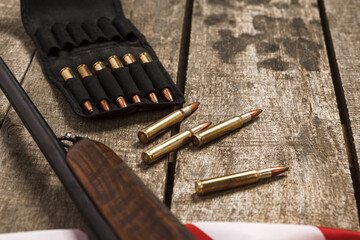 Close up of cartridges for hunting shotgun