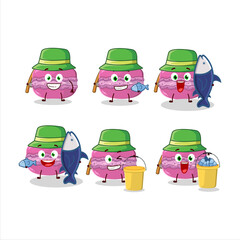 A fisherman strawberry macaron cartoon picture catch a big fish