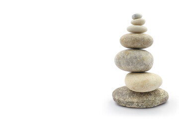 Fototapeta na wymiar Spa concept on stone background. Balance of stones. isolate on white background. Font view and copy space