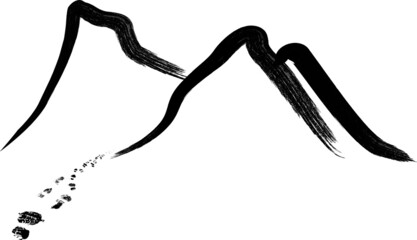 Vector hikers traces of boots on the  mountains silhouettes . Textured footprints . Design Element  . Mud splash grunge texture. 