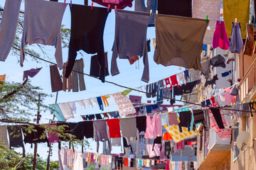 Rows of clothes drying in the sun