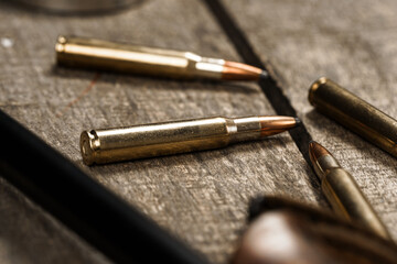 Close up of cartridges for hunting shotgun