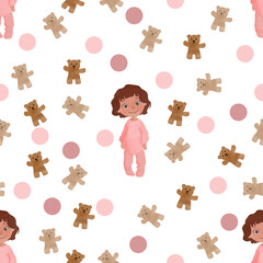 Fototapeta premium pink girl and toy bear pattern design