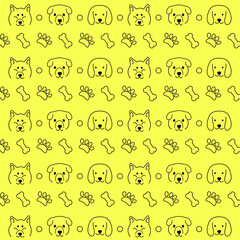Dog seamless. Dog drawings, Shiba Inu and other dogs Including footprints and bones.
