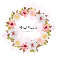 Gorgeous Colorful Pastel Floral Wreath With Watercolor Stain